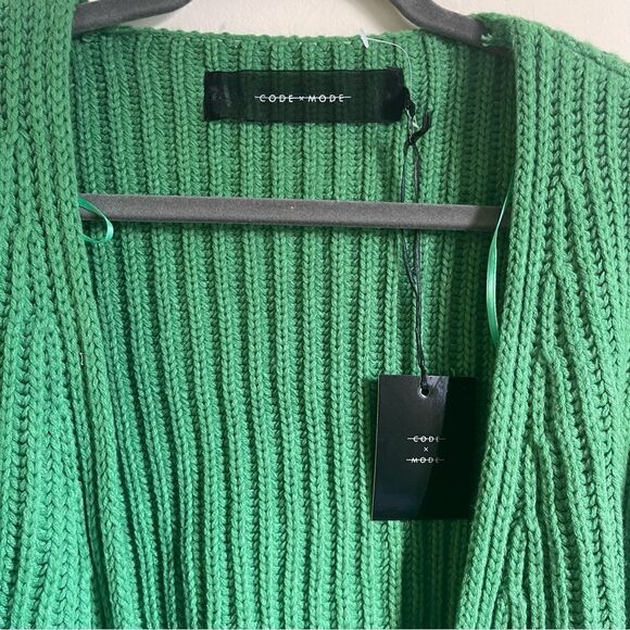 NEW Code x Mode Nordstrom Green Thick Knit Ribbed Cardigan - Picture 5 of 9
